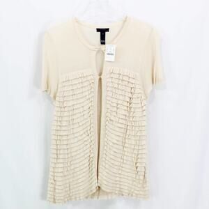 J. CREW Cream Tiered Ruffle Open Front Top